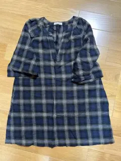 SABUROKU ネイビー チェック柄 五分袖チュニック