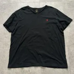 ラルフローレン ロゴ刺繍Tシャツ XXL 黒 ② ブラックワンポイントVネック