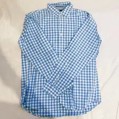 LANDS'END スーピマコットン長袖シャツ　ギンガムチェック　青　Mサイズ