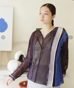 PAMM/線と面のストライプメッシュトップス