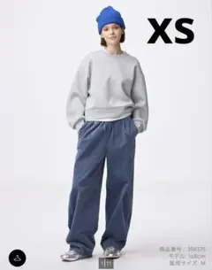 GUコーデュロイバレルレッグイージーパンツxsブルー