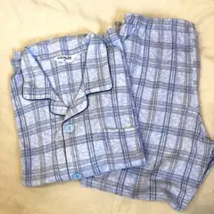 GUNZE 파자마 긴팔 긴 바지 M 사이즈 체크 무늬 블루 계