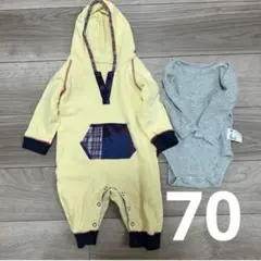 イエロー フード付きロンパース 70 ユニクロ　長袖　ロンパース