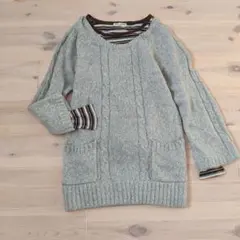 【CUBE SUGAR】モヘア混ニット　チュニック　グレー　ケーブル編み