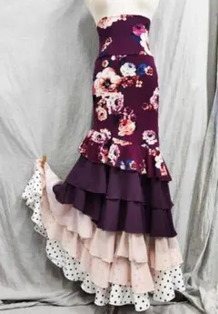 フラメンコ　ファルダ新品未使用ハンドメイド青 赤 白ティアード フラメンコ ファルダ新品未使用ハンドメイド青 赤 白ティアード