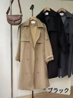 未使用　トレンチコート ダブルブレスト ベルト付き ブラック
