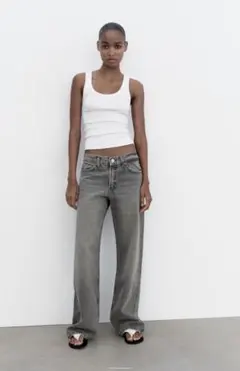 ZARA ミッドライズ ワイド デニムパンツ