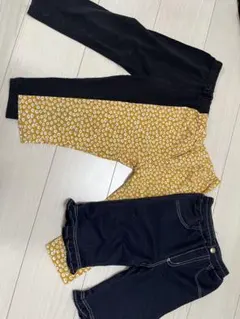 キッズボトムス 3点セット 黒 花柄 デニム