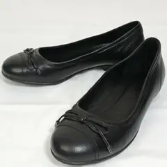 【未使用級】 ECCO レザー リボンモチーフ フラットパンプス 黒 22.5