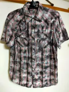 タイダイ　チェック　半袖シャツ　古着