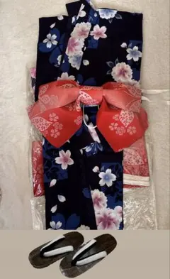 【Honeys】花柄浴衣・帯・新品下駄　3点セット
