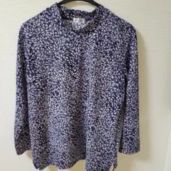 婦人服 ネイビー 花柄 ハイネック長袖Tシャツ サイズ M-L