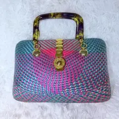 ✨美品✨vintage ヴィンテージ ラタン/べっ甲調ハンドル/カゴバッグ