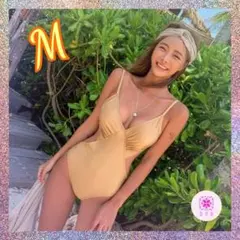 新品　ウエストデザイン　ワンピース水着　Mサイズ　ブロンズベージュ　インポート