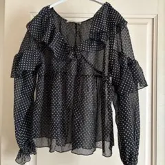 NICE CLAUP ブラックドット柄シースルーブラウス シフォン素材