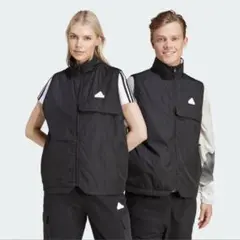 ユニセックス【adidas】中綿入りナイロンベスト　黒　M