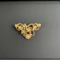 金色の葉模様 パール付きブローチ ビンテージ フランス製