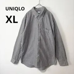美品 UNIQLO メンズ XL ブラウン ブロード ストライプシャツ 長袖