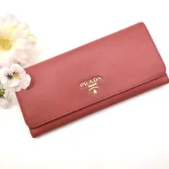 極美品✨プラダ フラップ 長財布 サフィアーノ メタルロゴ 赤