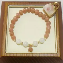 オレンジムーンストーン×ホワイトムーンストーン デザインブレスレット
