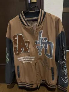 刺繍スタジャン ブラウン/グレー