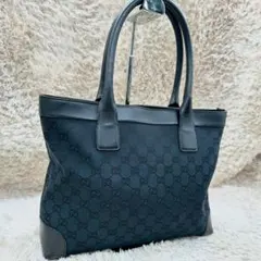 【極美品】グッチ トートバッグ ハンドバッグ ブラック キャンバス GG柄