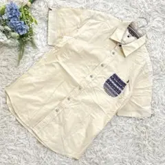 ヒアーズ 半袖シャツ クリーム色 イカリボタン 夏 伸縮性 3XL 大きめサイズ
