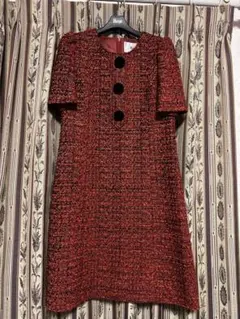 René 赤いツイード 半袖ワンピース
