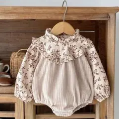 韓国ベビー 花柄コーデュロイ フリル付きロンパース 80センチ