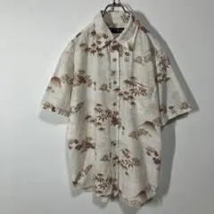 半袖シャツ　和柄　ポケット　透け感　ラウンドカット　古着