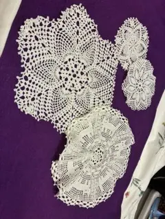 ハンドメイド ホワイトレースドイリーセット