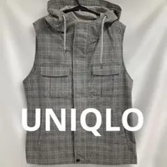美品　ユニクロ　チェック柄　フード付ベスト