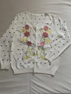 CherryAnn 花柄刺繍ドット柄長袖カーディガンのサムネイル