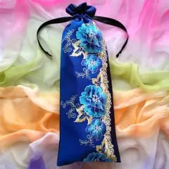 ファンベールケース(ネイビー＊水色大輪の花)