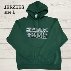 00s JERZEES パーカー L グリーン カレッジロゴ 裏起毛 USA古着