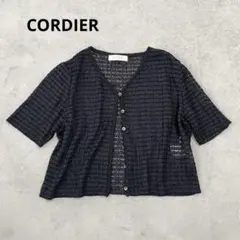 コルディア【L】透かし編みレースのショートボレロ カーディガン 羽織 黒 半袖