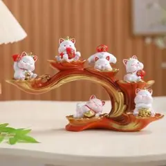 中華風 猫の置物 6匹セット