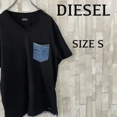 古着DIESEL 半袖VネックTシャツ デニムポケット サイズS ブラック
