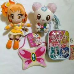 ４点 プリキュアぬいぐるみ　ジッパーポーチ　パスケース　シフォン　キュアパイン