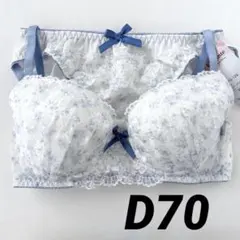 ブラジャー　ショーツセット　D70 花柄　レース　エレガンテ　白　ブルーのサムネイル