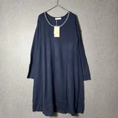 新品未使用Furry rate ネイビー 長袖ワンピース　ニットビジューゆったり