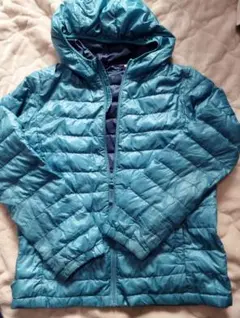 150cm フード付きダウンコート 青　ターコイズブルー　ユニクロ