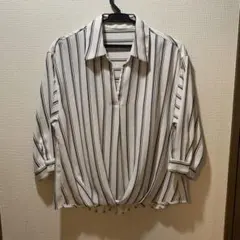 イング　ストライプ柄 五分袖シャツ Mサイズ