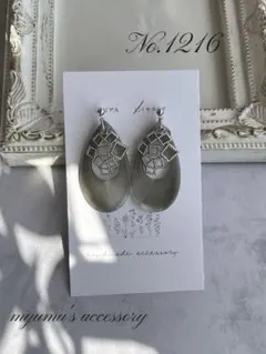 No.1216 シルバースクエア＊グレードロップ ハンドメイドイヤリング ピアス