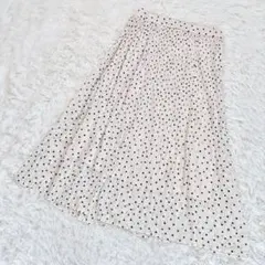 OFUON✨ドット柄 プリーツロングスカート ベージュ×黒 [難あり4L]