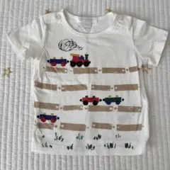 【美品】BURBERRY ベビー Tシャツ 80cm 列車プリント 白 男の子
