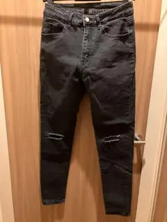 黒デニムブラックスキニーデニム Sサイズ ダメージよく伸びる