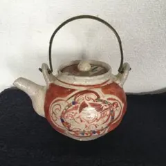 清水六兵衛　二代六兵衛 呉須赤絵　　赤絵草花文　土瓶　藤巻ツル 2569 清水六兵衛 二代六兵衛 呉須赤絵 赤絵草花文 土瓶 藤巻ツル 2569