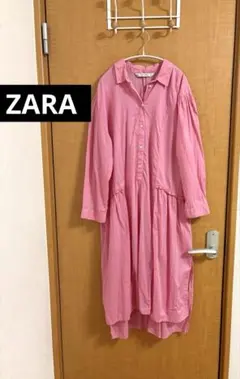 ZARA ピンク シアーロングシャツ 長袖 L - メルカリ