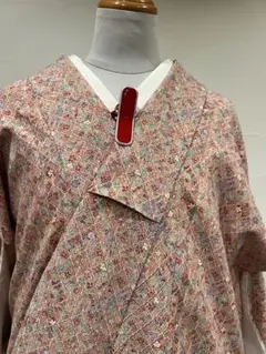 洗える袷　ピンク系　細かい花柄　手触り◎ 中古美品